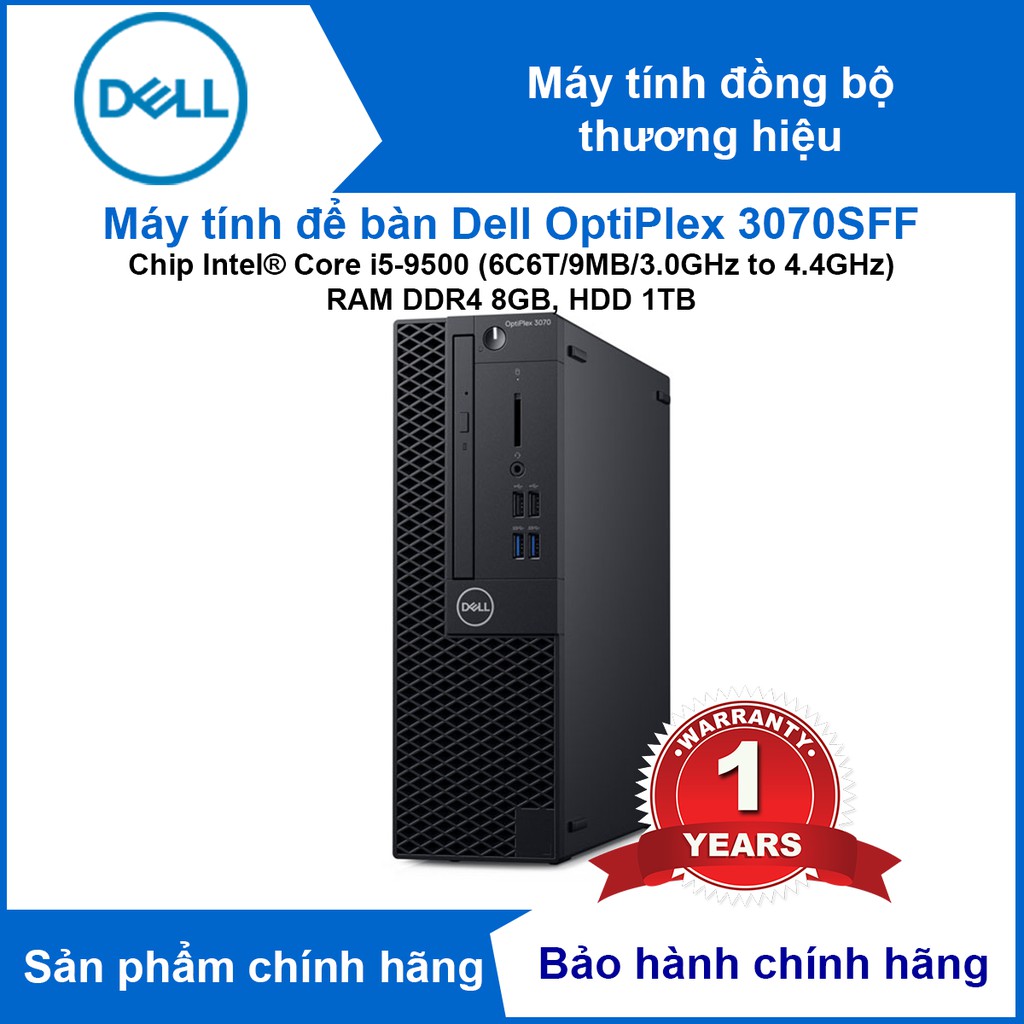 Máy tính để bàn Dell OptiPlex 3070SFF (Chip Intel Core i5-9500 (4.0 GHz,9 MB), RAM DDR4 4GB, HDD 1TB) - Chính hãng