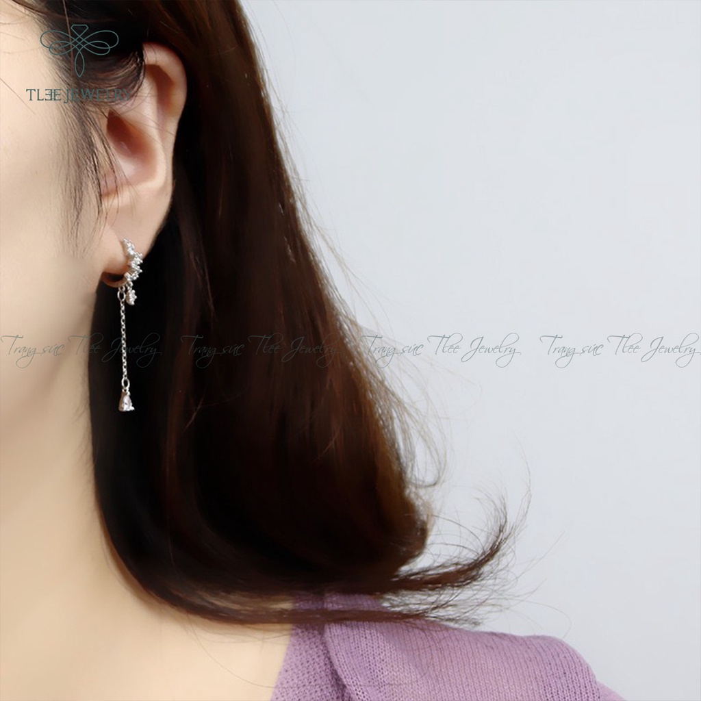 Khuyên tai bạc tròn nữ TLEE tua đá dài sang trọng NCJ B0159