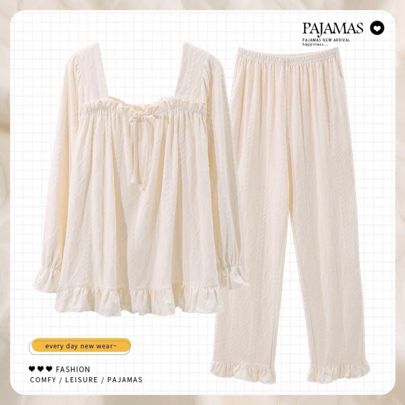 Bộ Mặc Nhà Cotton Dài Tay Nơ Mới Nhất