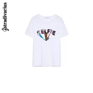 Áo thun tshirt đính sequin hiệu Stradivarius Auth 100%