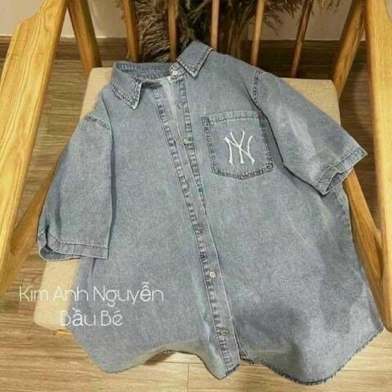 Áo sơ mi bò cộc tay nam nữ unisex NY form rộng siêu xinhh