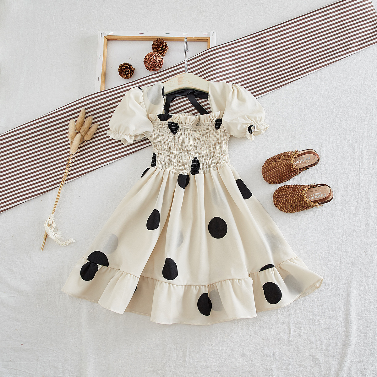 NNJXD Girls Polkadot Princess Dress Summer Children Birthday Party Korean Style Flared Sleeve Clothes