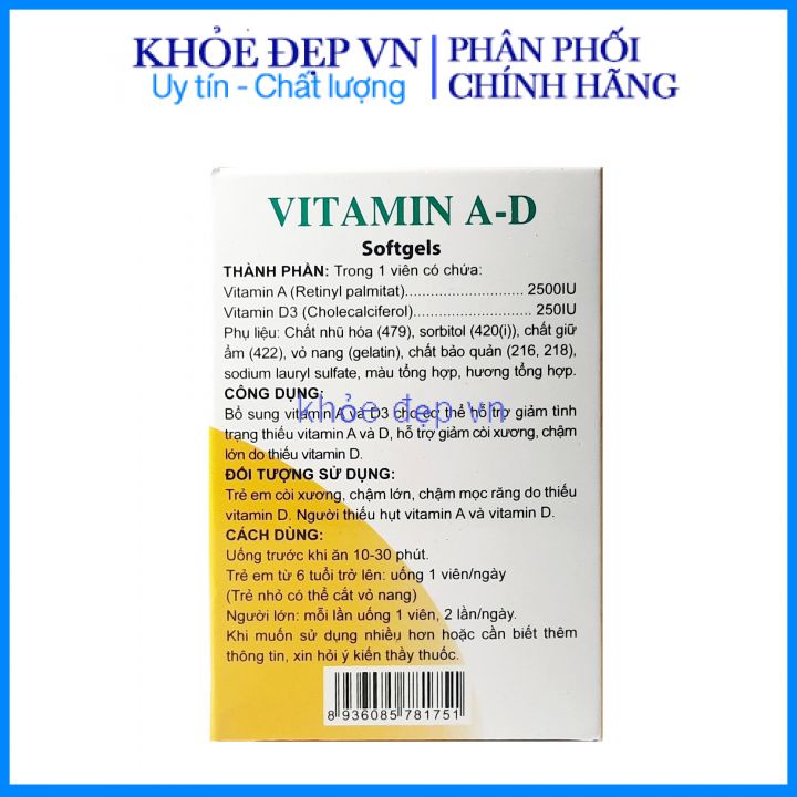 Viên uống Vitamin AD sáng mắt đẹp da - Lọ 100 viên