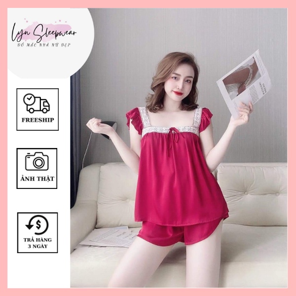 Đồ ngủ đẹp, bộ mặc nhà tay cánh tiên phối ren kiểu đẹp cho phái nữ, chất vải lụa Satin đẹp, ít nhăn, mát, freesize | BigBuy360 - bigbuy360.vn