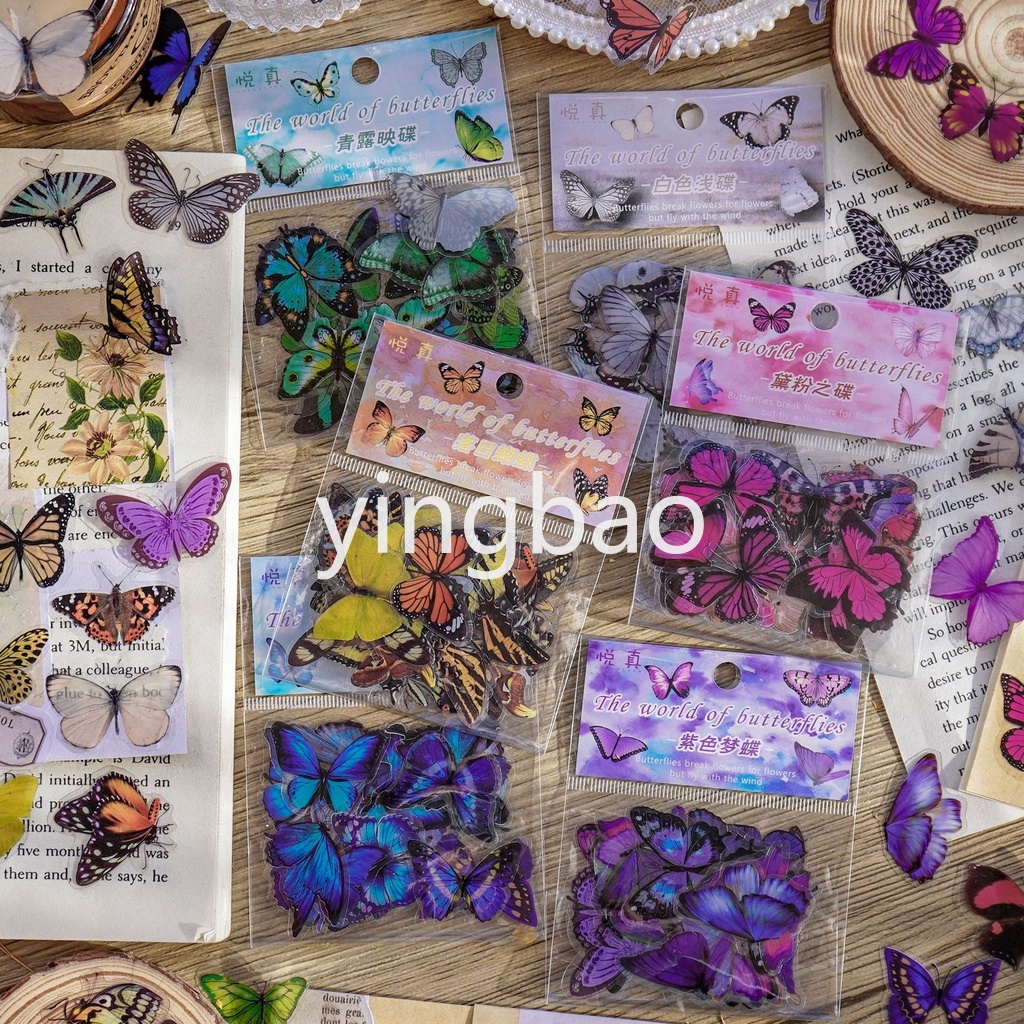 Set 40 Miếng Dán Trang Trí Hình Bướm Thú Cưng Phong Cách Vintage