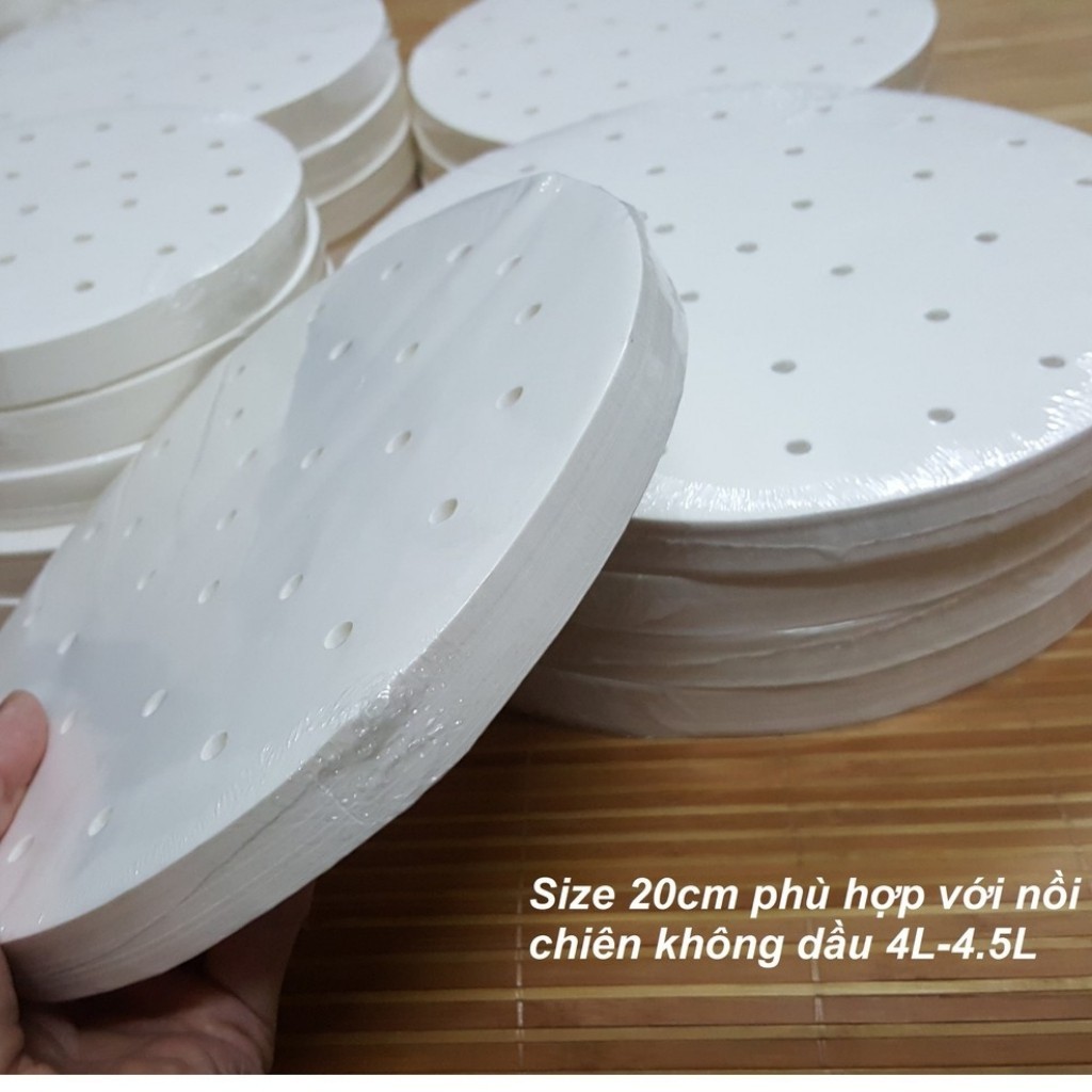 [100 Tờ] Giấy Nến Tròn, Chống Dính Cho Nồi Chiên Không Dầu, Lót Xửng Hấp Size 23cm