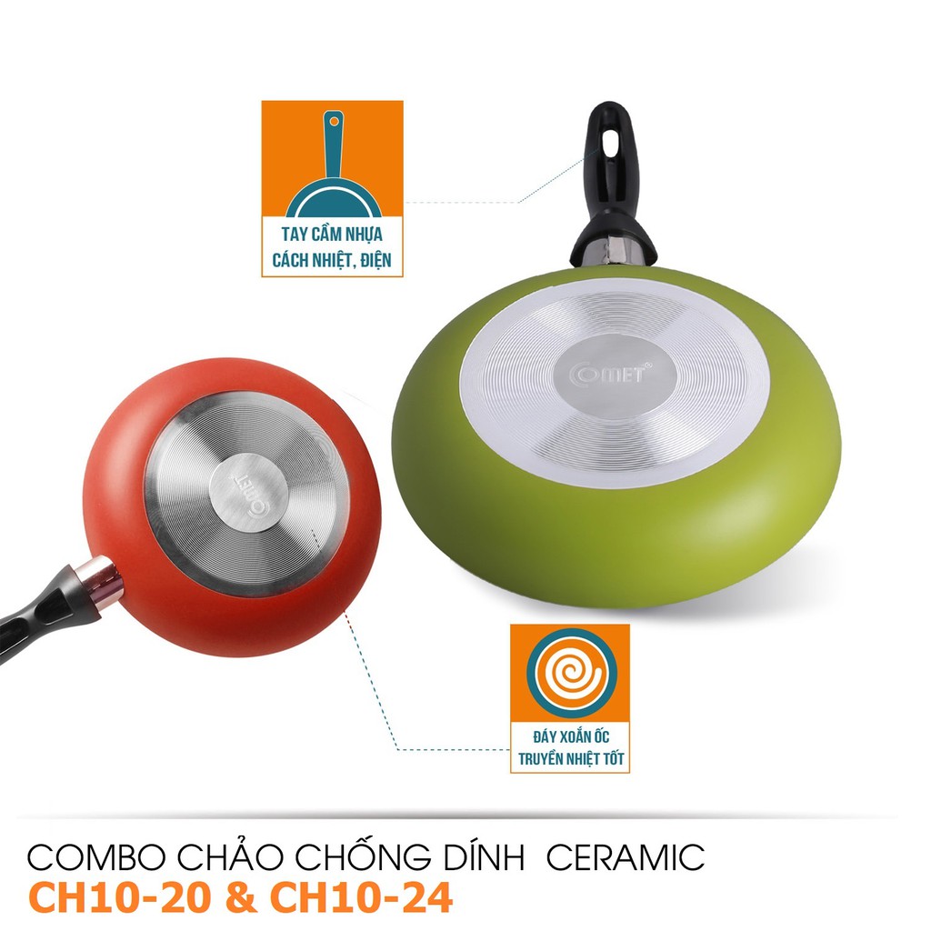 Combo chảo chống dính Ceramic An toàn Comet CH10-20 &amp; CH10-24