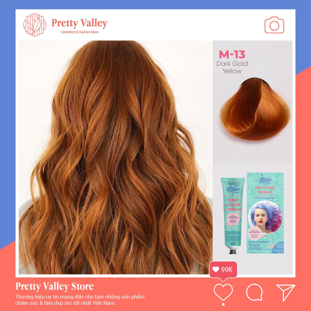 Kem nhuộm tóc màu vàng đồng MOLOKAI, kem nhuộm tóc siêu dưỡng chứa collagen tảo biển - Pretty Valley Store