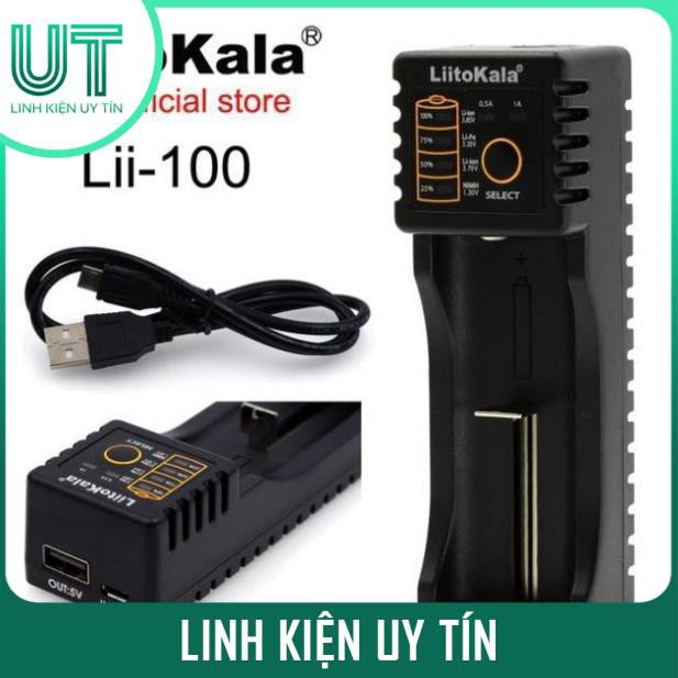 Sạc pin đa năng Liitokala lii-100 một khe pin cho pin 18650, AA, AAA, 26650... (sạc được tất cả các loại pin sạc)