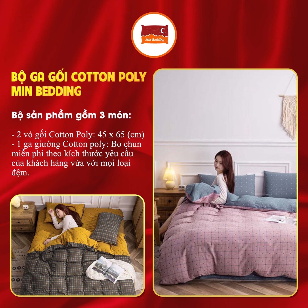 Bộ Ga Gối 3 Món M6. M8. M2 cotton poly Hàn Quốc Miễn Phí Bo Chun Drap Ga Giường - Minbedding