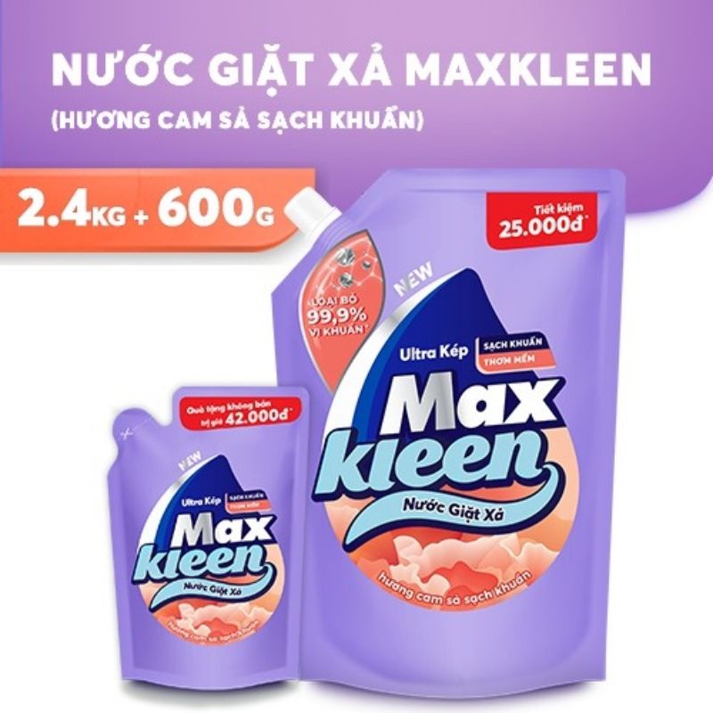 Nước giặt xả Maxkleen túi 2,4kg tặng kèm túi 600g cùng loại