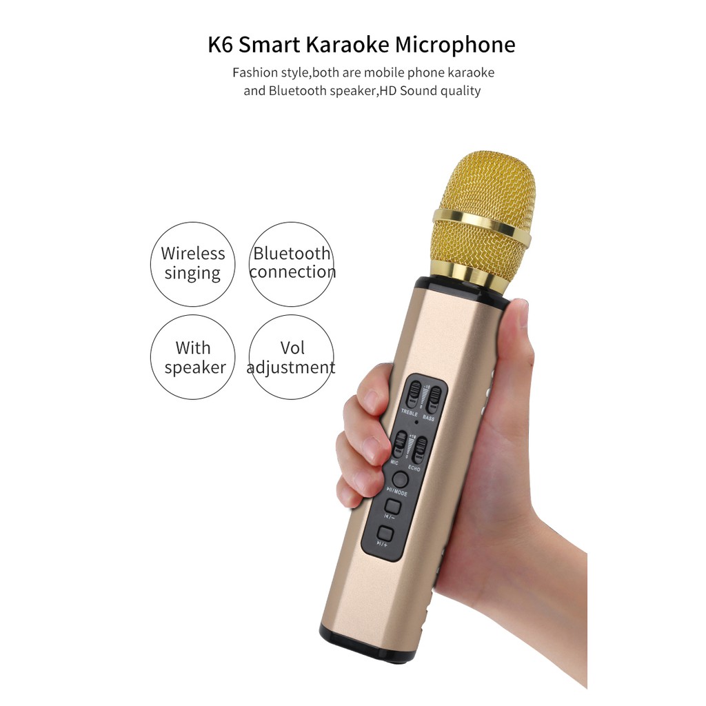 Micro bluetooth K6 Hát Karaoke Ghi Âm Giọng Hát