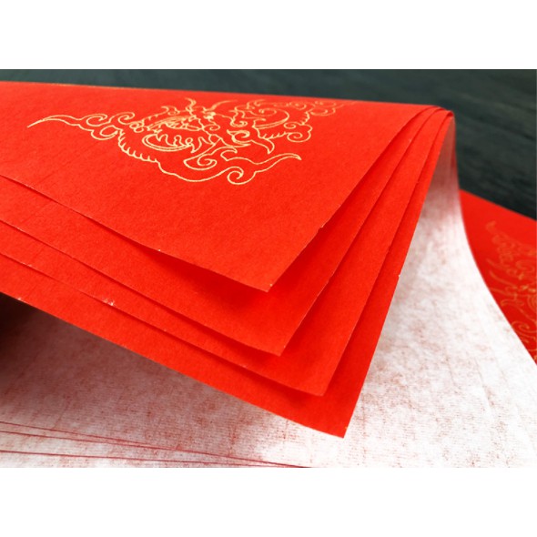 TẬP 20 TỜ GIẤY XUYẾN CHỈ VUÔNG ĐỎ VIẾT CHỮ THƯ PHÁP