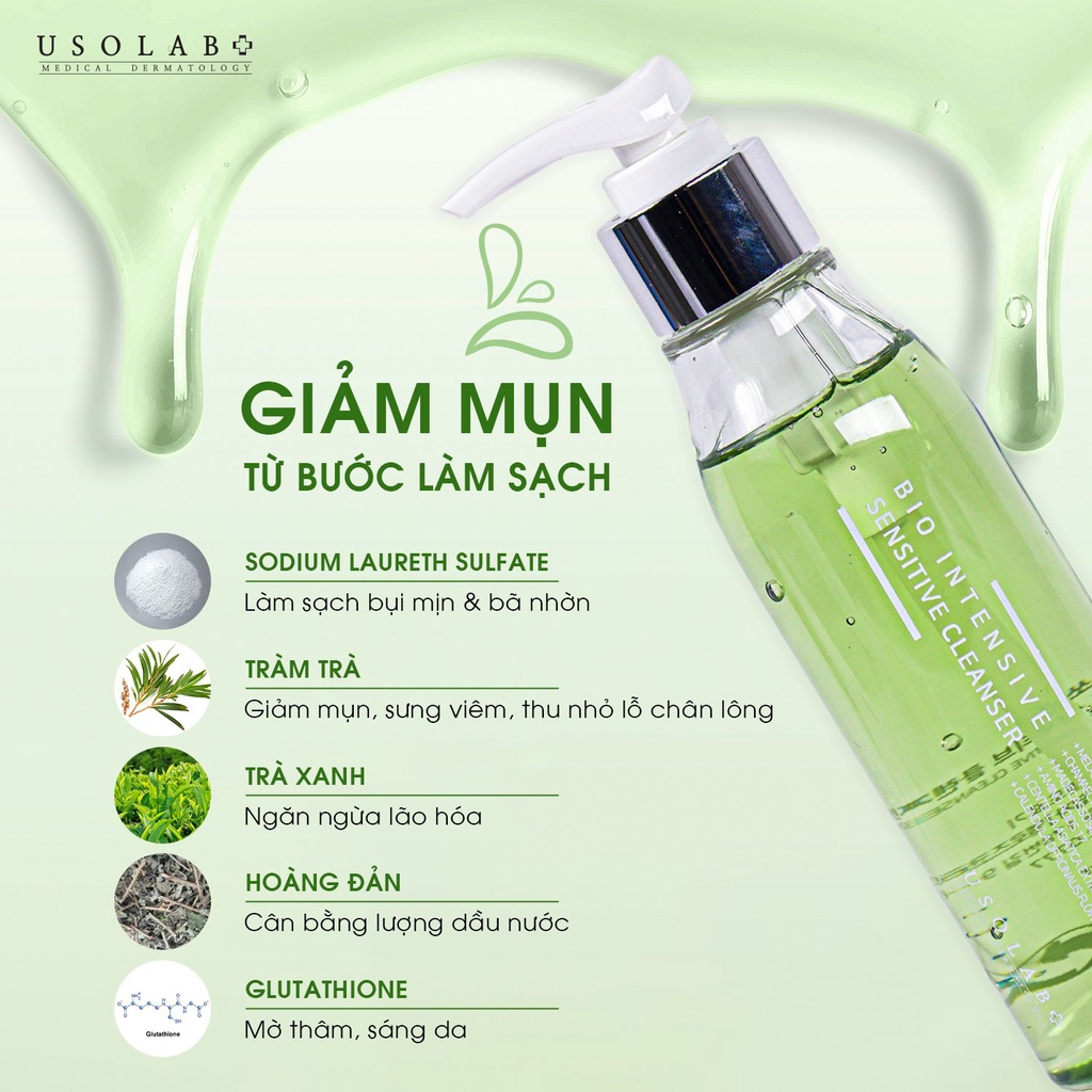 Sữa rửa mặt da dầu mụn, lỗ chân lông to 150ml Usolab Bio Intensive Sensitive Cleanser