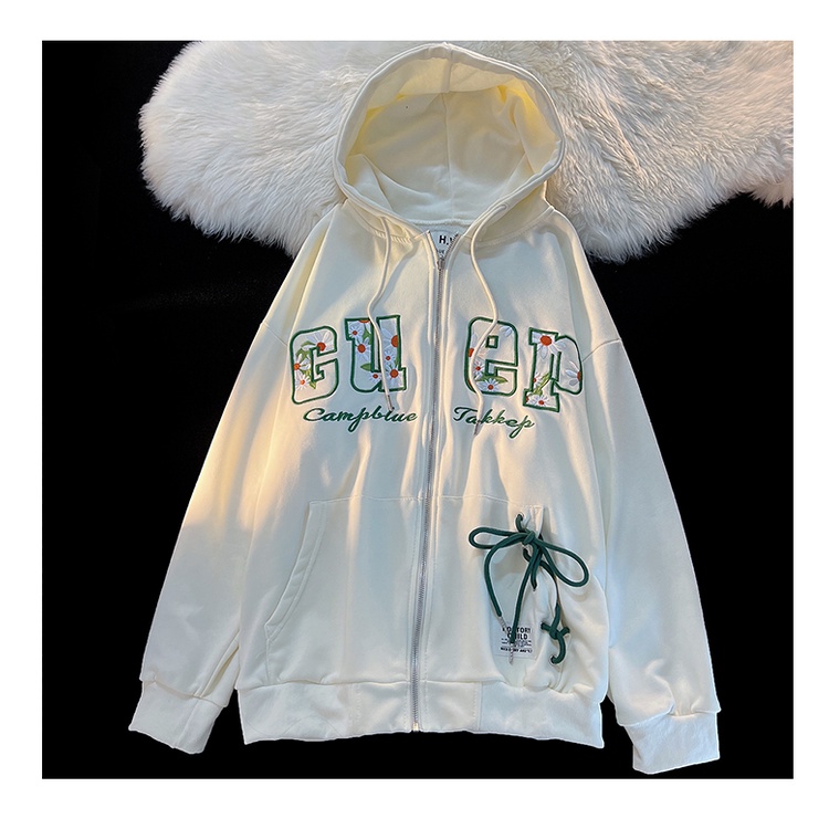 ZHELIHANGFEI Áo sơ mi hở có mũ trùm đầu in chữ thời trang trường đại học lỏng lẻo