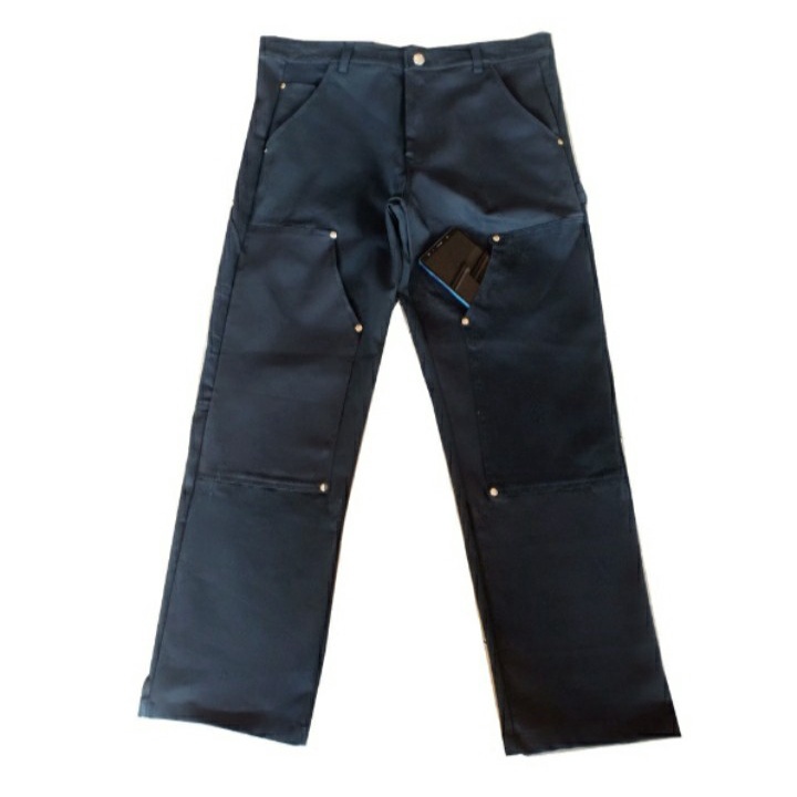 Quần kaki sớ jeans Double Knee đen nút kim loại không gỉ bao co giãn lên form đẹp hot trend 2022