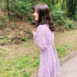 [Order] Váy tím hoa nhí cổ V (Ảnh thật)