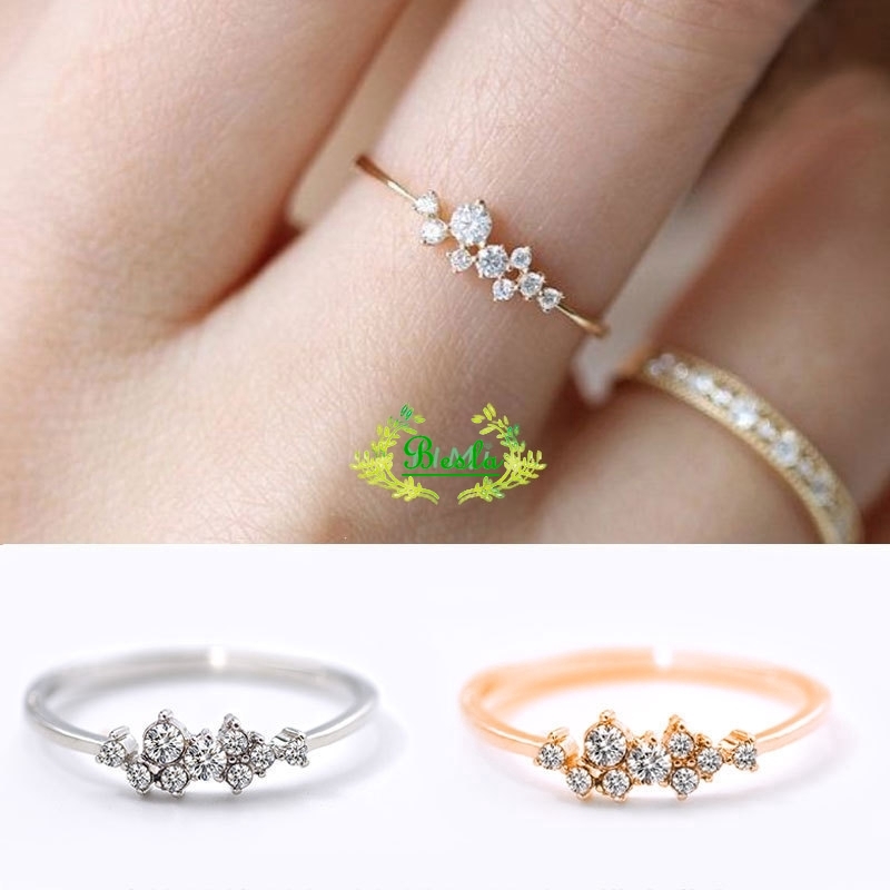 ♕Besla Nhẫn Nữ Mạ Bạc 925 Đính Đá Zircon 3 Tầng 18k