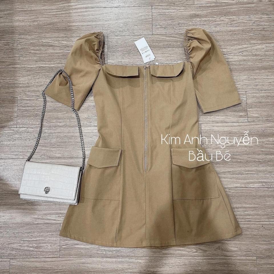 ( xả nhanh ) Váy Nâu Tây Kaki Khóa Giữa Chât Kaki Mềm