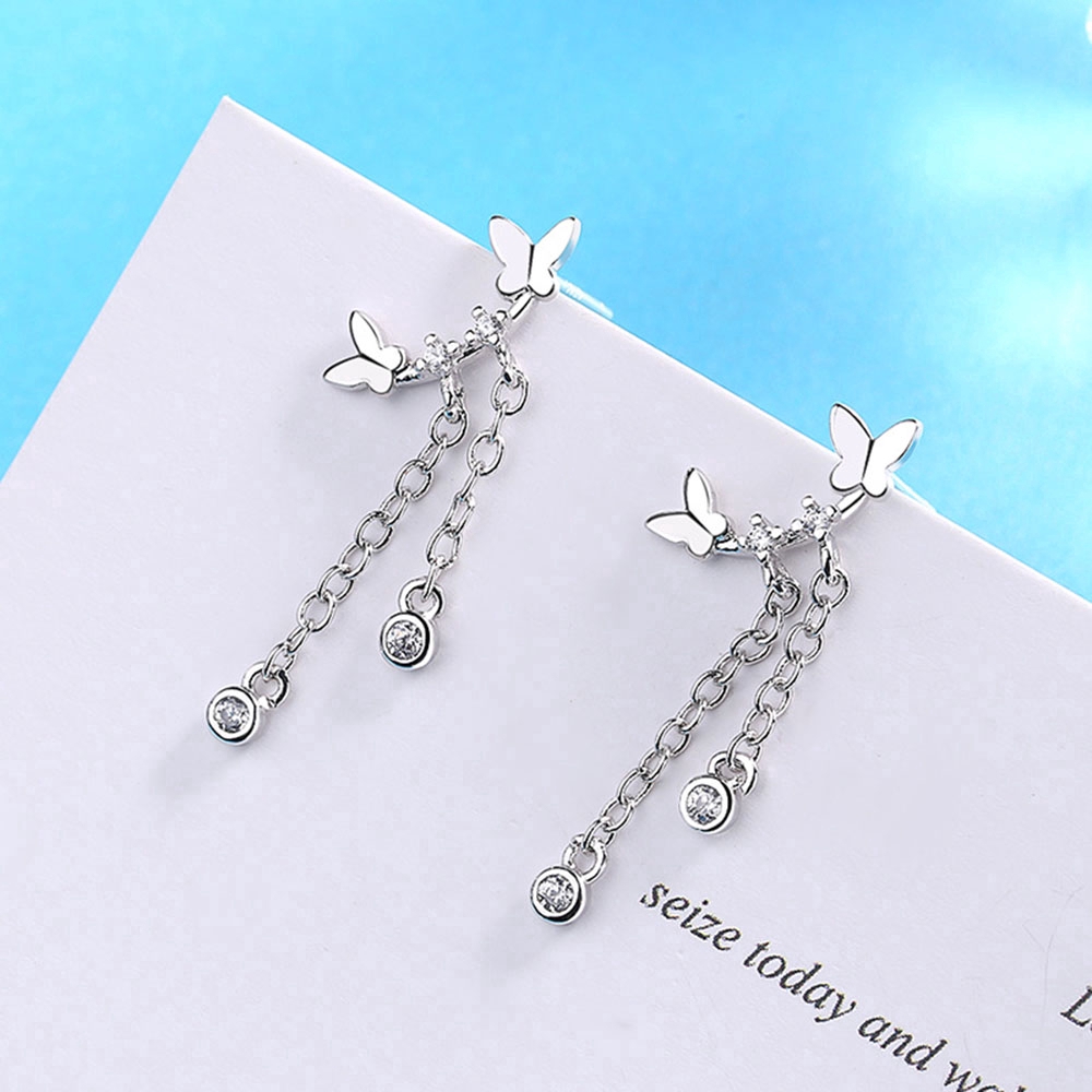 Bông Tai Dài Hình Bướm Đính Đá Sang Trọng Cho Nữ