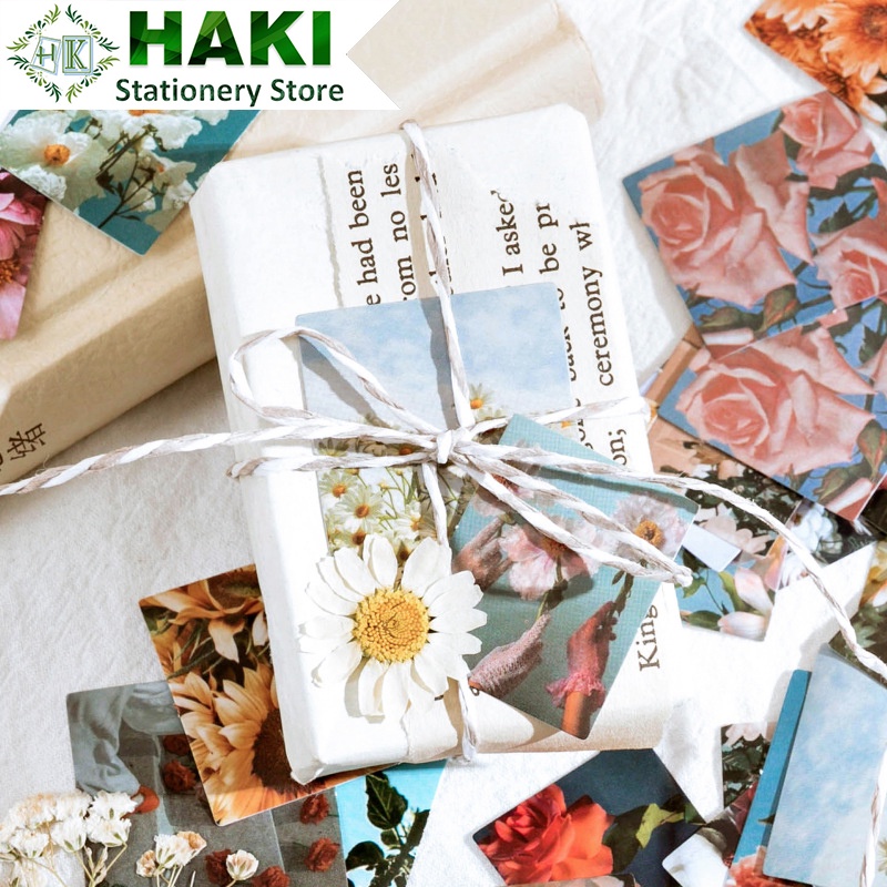Sticker hoa cute dễ thương HAKI, 46 hình dán cute trang trí sổ bullet journal đẹp ST06