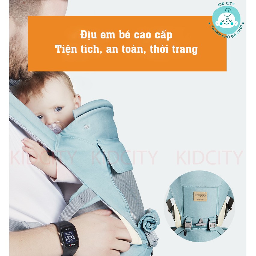 Địu ngồi cao cấp TREPPY 12 tư thế trợ lực có đỡ đầu, ngăn chưa đồ, bệ ngồi cho trẻ từ 0-36 tháng.