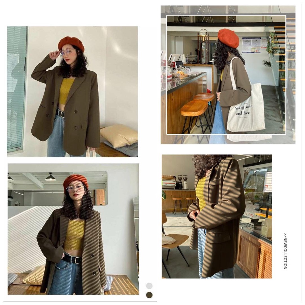 Áo Khoác Vest Dáng Rộng Màu Cà Phê Cỡ Lớn Thời Trang Hàn Quốc Cho Nữ