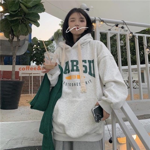 Áo Hoodie Nỉ bông Chữ Ngực HARSII, Áo hoodie mũ 2 lớp Form Rộng Tay Bồng, có 3 màu Đen, Xám, Nâu Vati shop