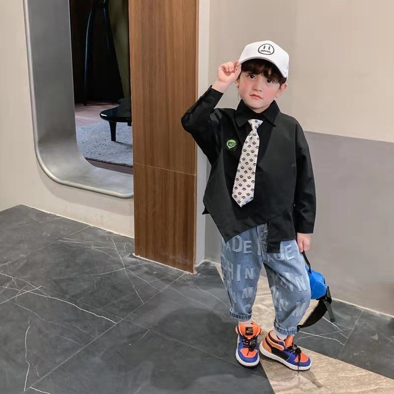 Quần jean dài dáng rộng in họa tiết toàn diện thời trang xuân thu dành cho bé trai 2021