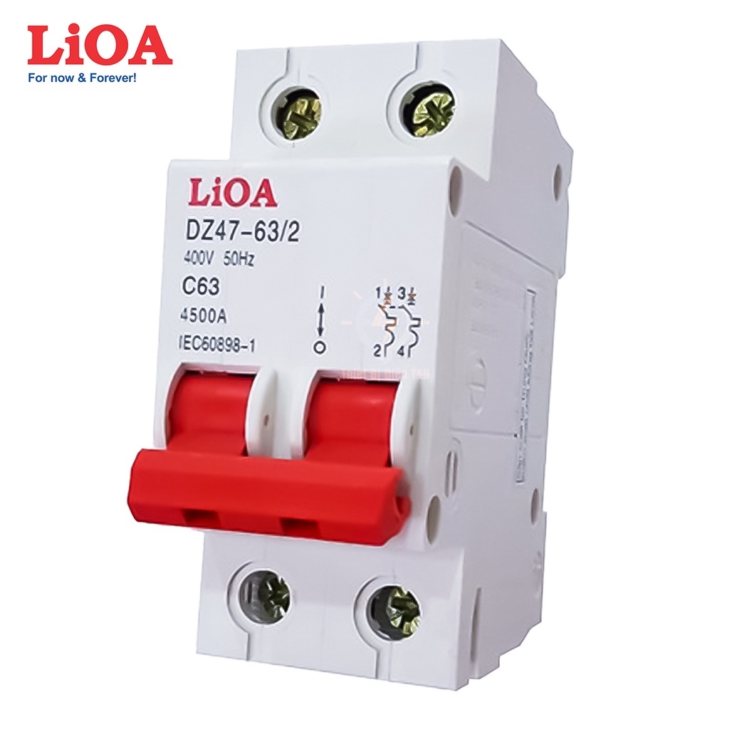 Cầu dao tự động, Adaptor, CB, 2 pha, 2 cực LIOA, dòng cắt 4.5KA, chịu tải 6A, 25A, 32A, 63A, 75A, 100A