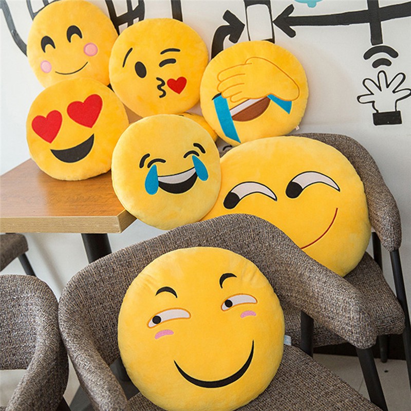 Gối Tròn Hình Mặt Cười Emoji Màu Vàng Mềm Mại 15cm