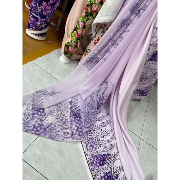 Vải tơ ánh in hoa tử đằng tím