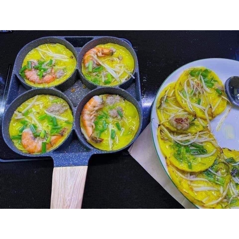 Chảo chia ô, chảo đá chống dính chia 4 ngăn,chảo 4 ô chiên rán tiện lợi dùng được bếp từ