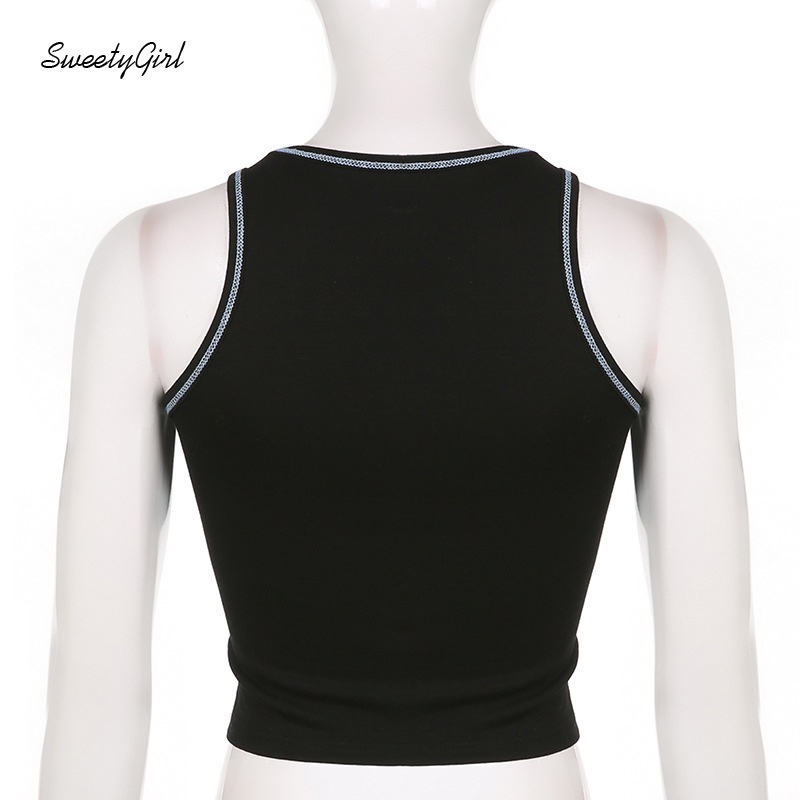 Áo Tank Top Cổ Tròn In Họa Tiết Hoạt Hình Màu Sắc Tương Phản Phong Cách Đường Phố Thời Trang Cho Nữ