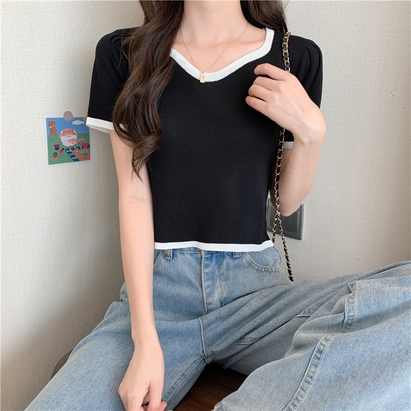 Áo Thun Tay Ngắn Cổ Chữ v Dáng Ôm Thời Trang Mùa Hè Hàng Mới 2022 Dành Cho Bạn Nữ