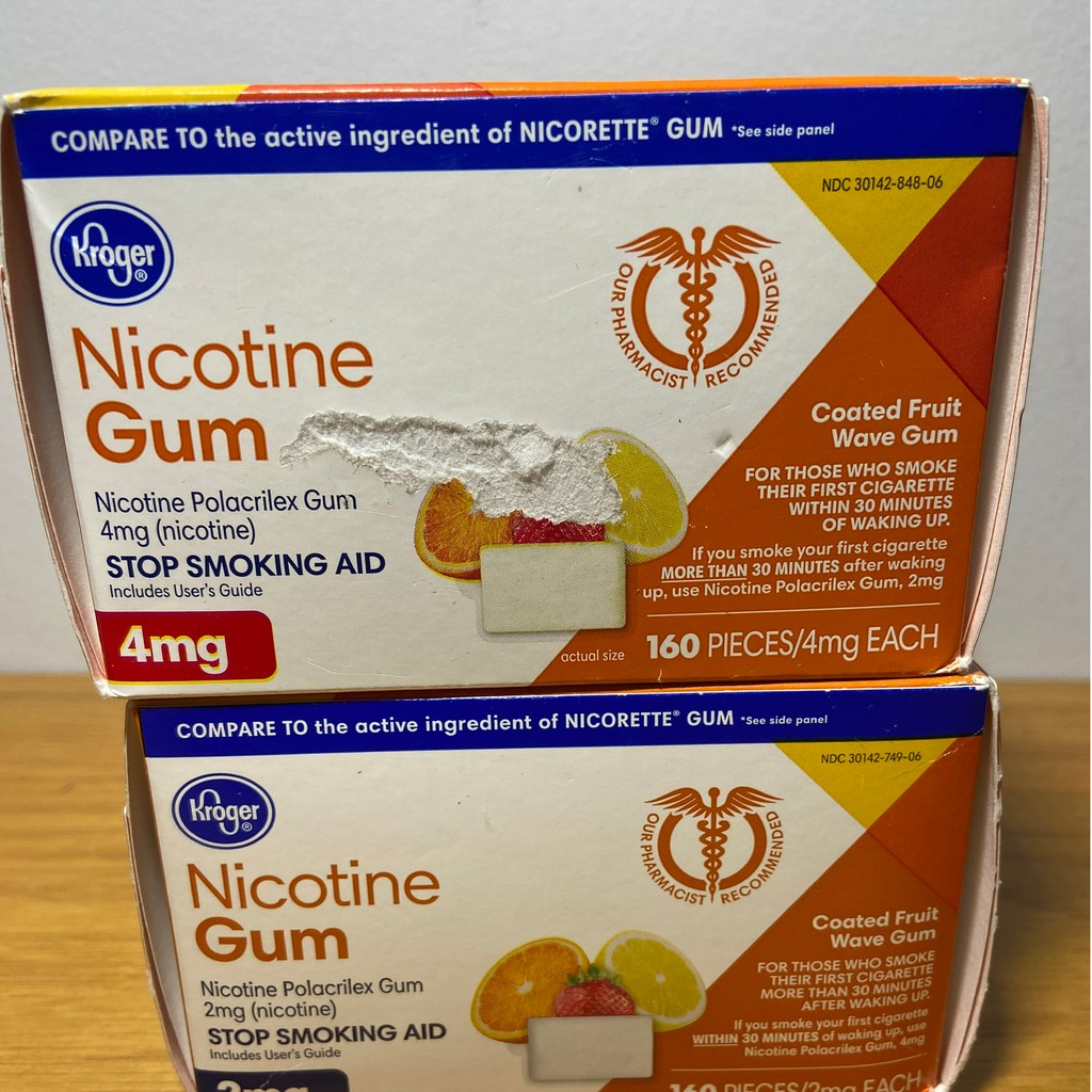 Kẹo cao su Kroger Nicotine Gum 2mg,160 viên, hương trái cấy tổng hợp