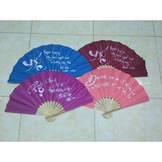 Quạt vải Huế_Nhiều phiên bản (dài 28cm, xòe 50cm, nặng 50g)
