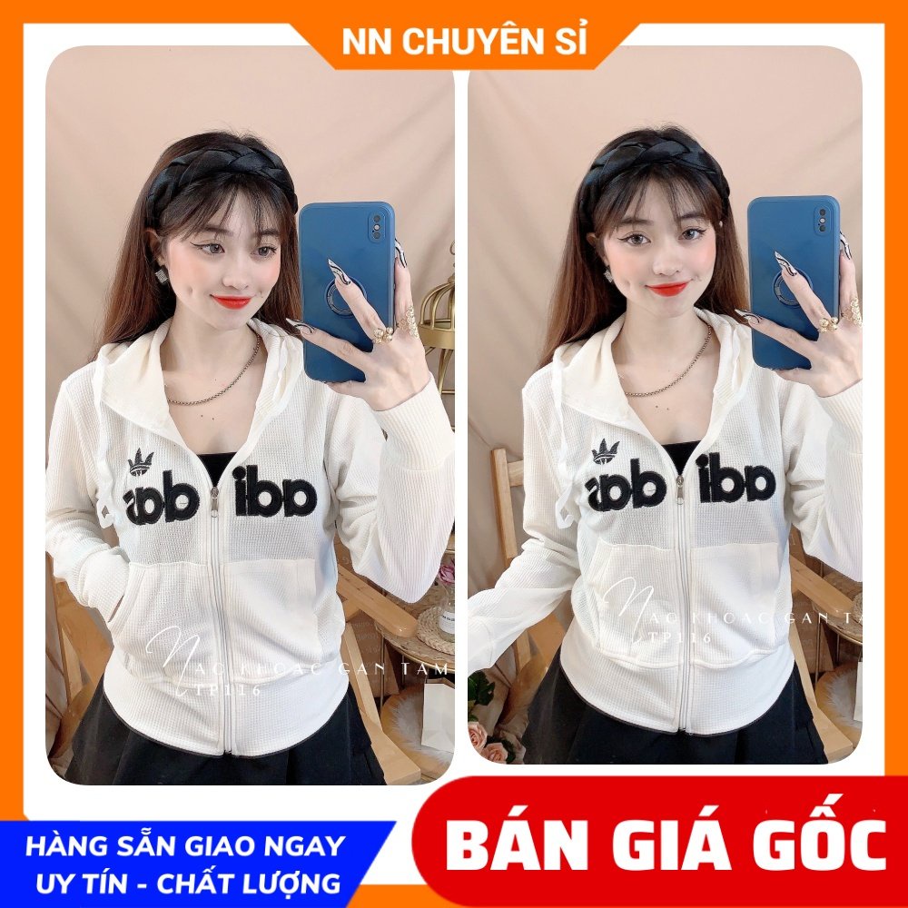 Áo khoác gân tăm cho nữ chất vải mềm co giãn lên phom ôm dáng thêu chữ dễ thương TP116