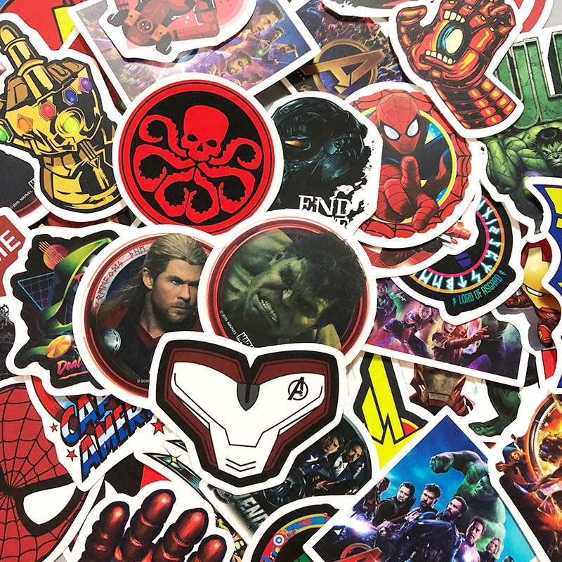 Sticker Set 50 Miếng Dán Hình Siêu Anh Hùng Marvel Chống Thấm Nước Trang Trí Vật Dụng