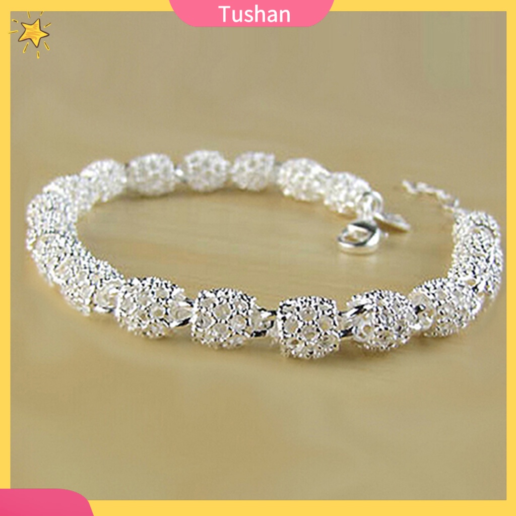 Vòng tay mạ bạc 925 dạng dây xích đính đá xinh xắn
