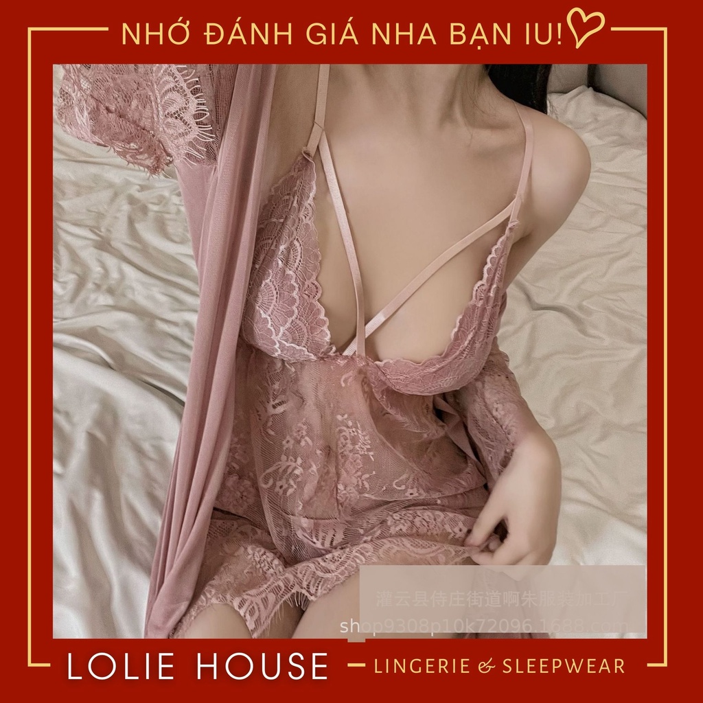Đầm ngủ sexy gợi cảm kèm áo choàng phối ren Váy ngủ ren xuyên thấu cho nữ LOLIE HOUSE - VN39