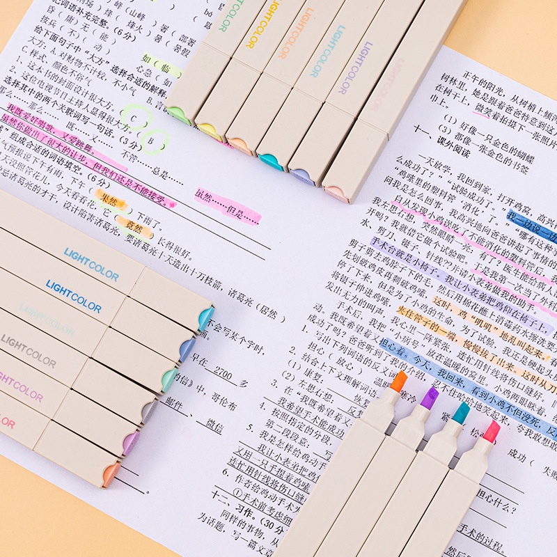 Set 6 bút highlight Morandi vuông 2 đầu -Bút nhớ dòng bút đánh dấu nhiều màu pastel trang trí sổ bullet journal