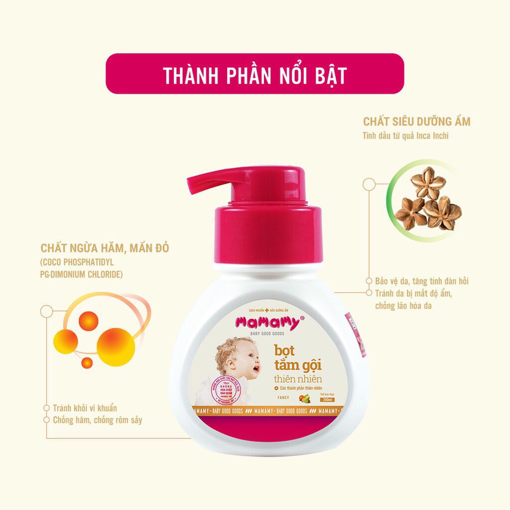 Bọt tắm gội Mamamy 200ml (Sữa tắm gội 2 in 1)