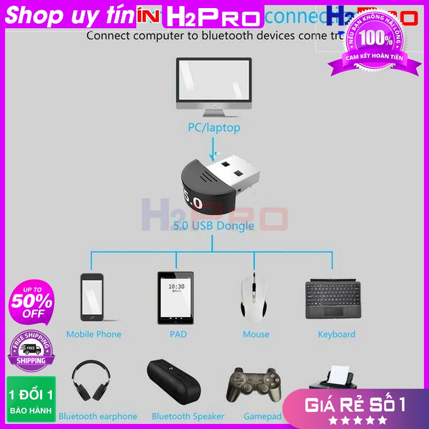 [RẺ VÔ ĐỊCH] Usb bluetooth 5.0 Dongle H2PRO làm thiết bị kết nối bluetooth cho PC, laptop