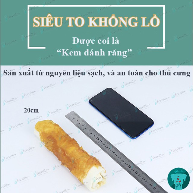 [15CM]Xương Gặm Sạch Mảng Bám Cho Chó JFamille, Gà Cuộn Da Bò Cỡ Lớn, Bổ Sung Protein từ Gà, Chống Cắn Phá Đồ Đạc. JF09