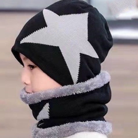 COMBO - #mũ  Mũ Len Hình Ngôi Sao - Tặng Kèm Khăn Ống Lót Lông Cực Ấm Cho Bé T2