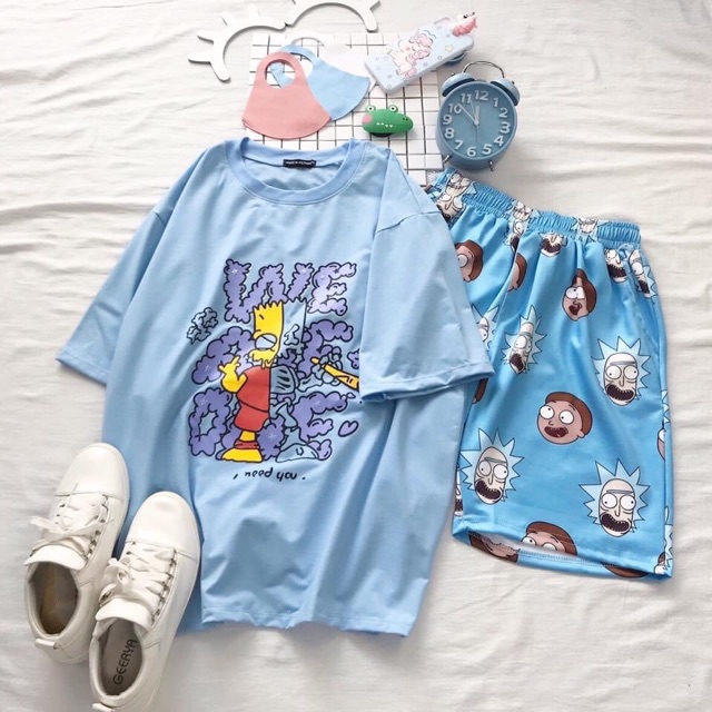 Áo Thun Tay Lở SIMPSON-Set Cartoon Unisex SIMPSON Ảnh Thật 100%