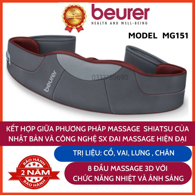 Đai massage hồng ngoại Beurer MG151, mát xa hỗ trợ điều trị về đau nhức cổ vai gáy, an toàn khi sử dụng