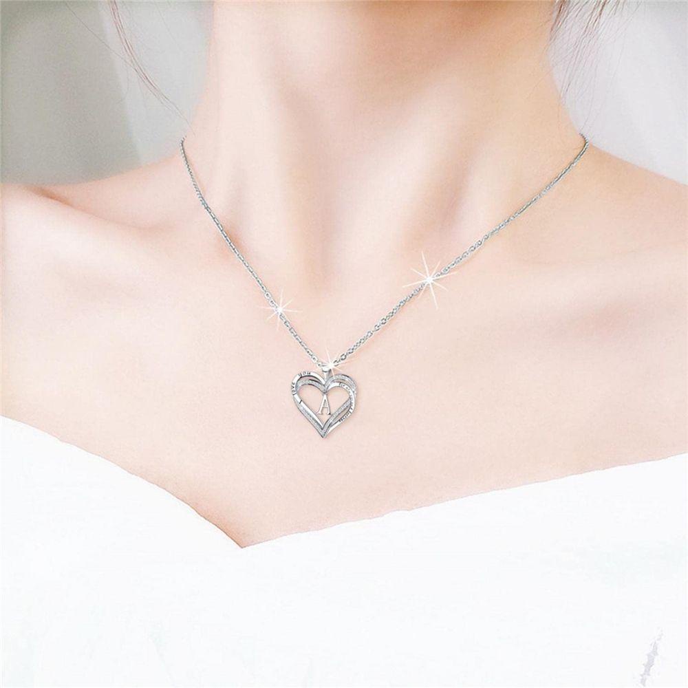 HS Vòng cổ Mặt Trái Tim Khắc Chữ Dainty Initial Cubic