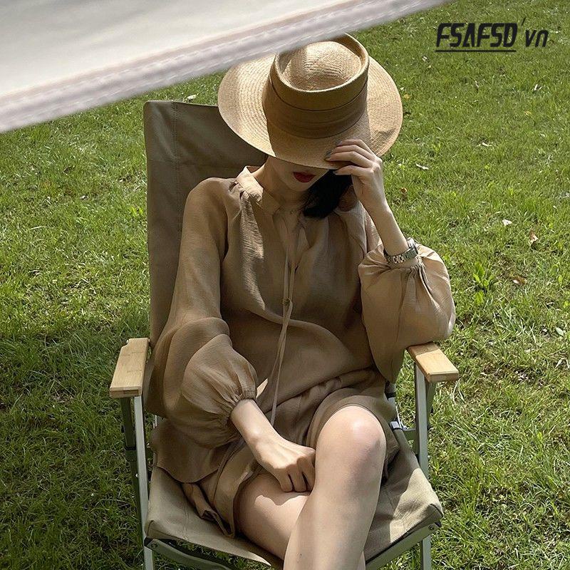 Set Áo Sơ Mi Tay Dài Và Quần Short Thời Trang Phong Cách Cho Nữ